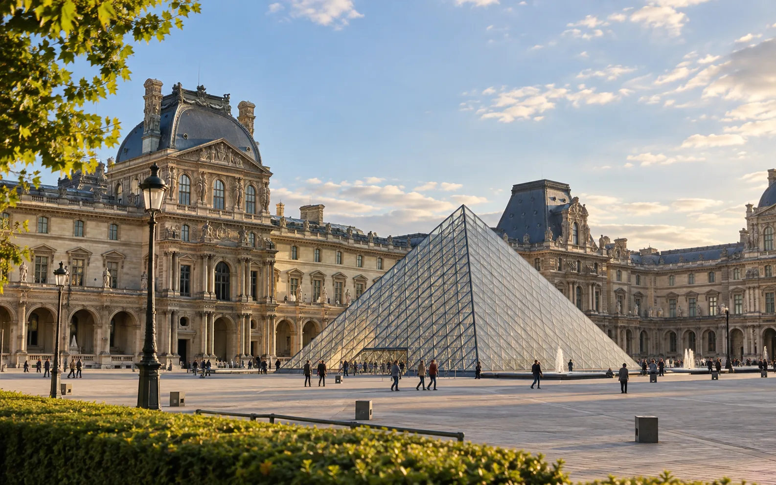 Louvre courtyard and glass pyramid in Paris