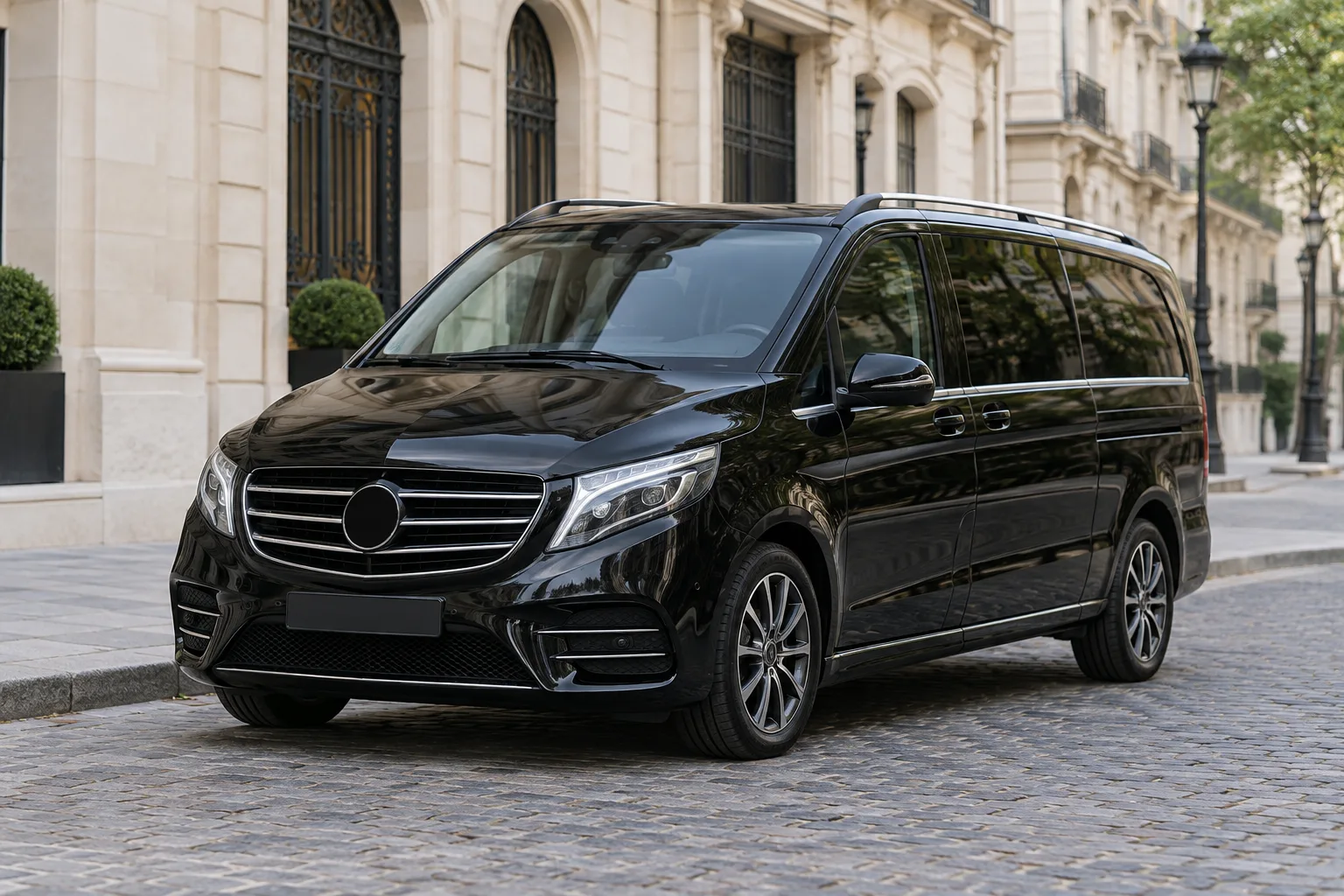 Black Mercedes V-Class-style premium van